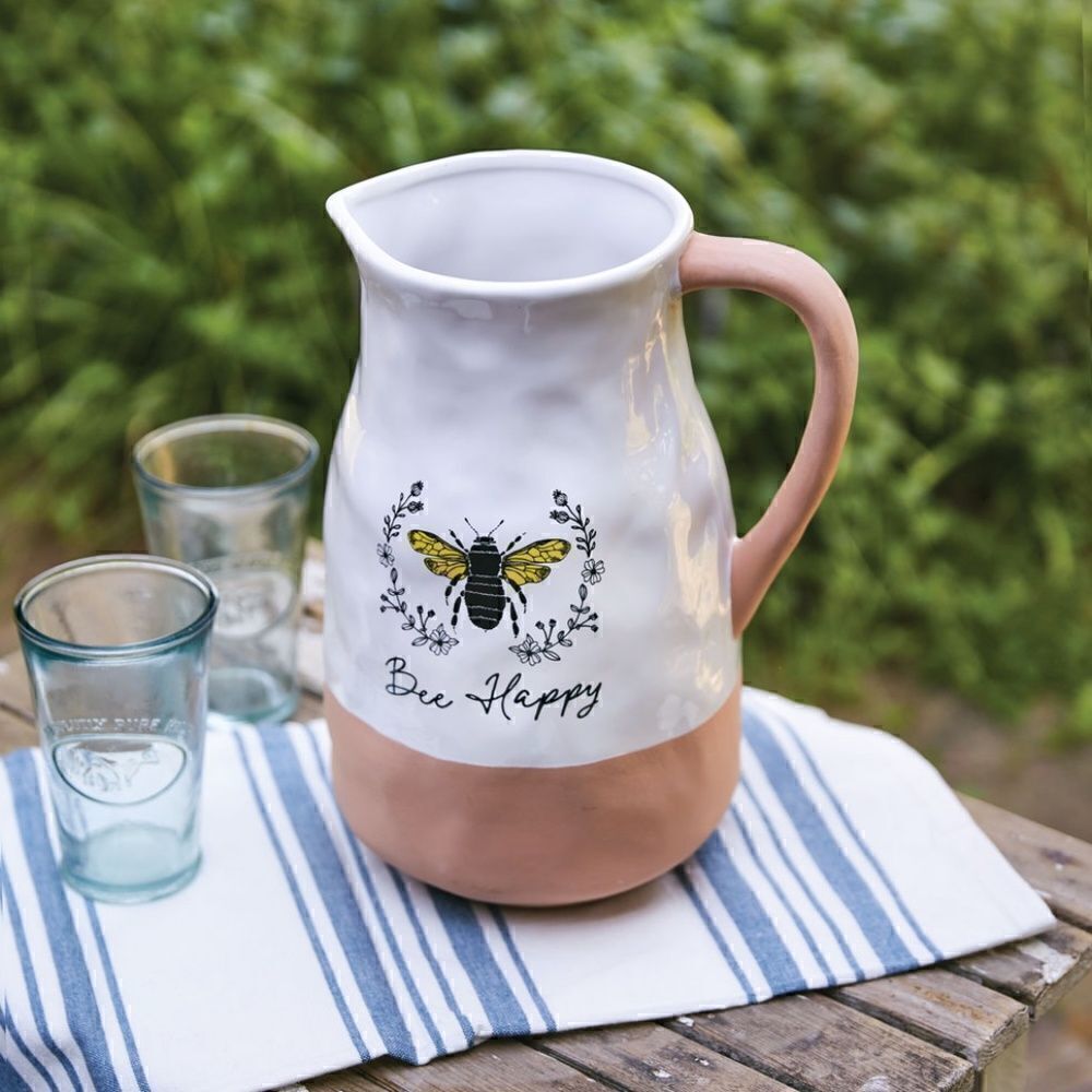 NEW! Beautiful and Trendy Buzzing Honey Bee Ceramic Water Pitcher Farmhouse Chic